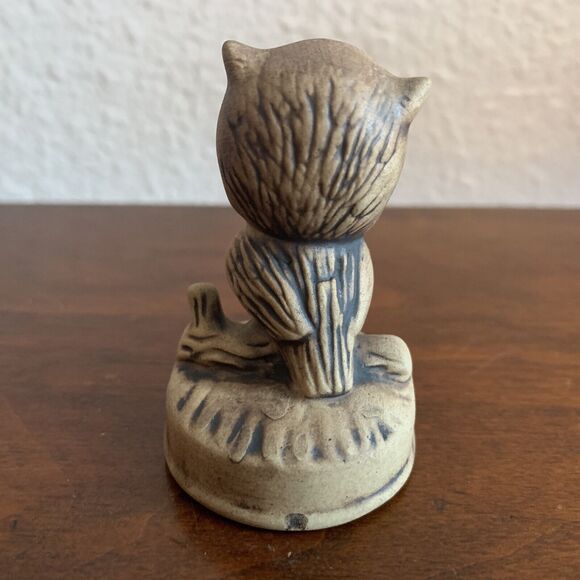 Vintage Mini Owl On A Log Ceramic Figure Brown Fall Decor 2.5” Tall - Picture 3 of 6